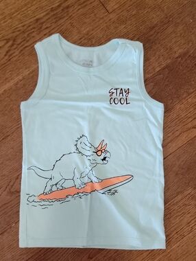Stay Cool Light Aqua Kids Tank Top with Surfing Dino